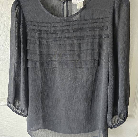 Loft Ann Taylor Sheer Blouse XS Black 3/4 Sleeves See Thru Pleated Front Y2k - Picture 7 of 12